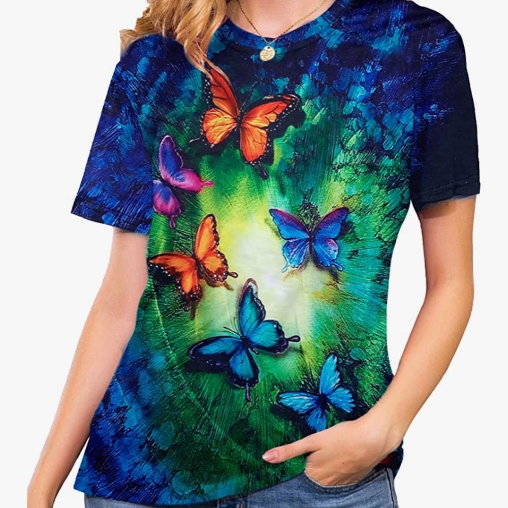 Butterfly 3D graphic short sleeve top